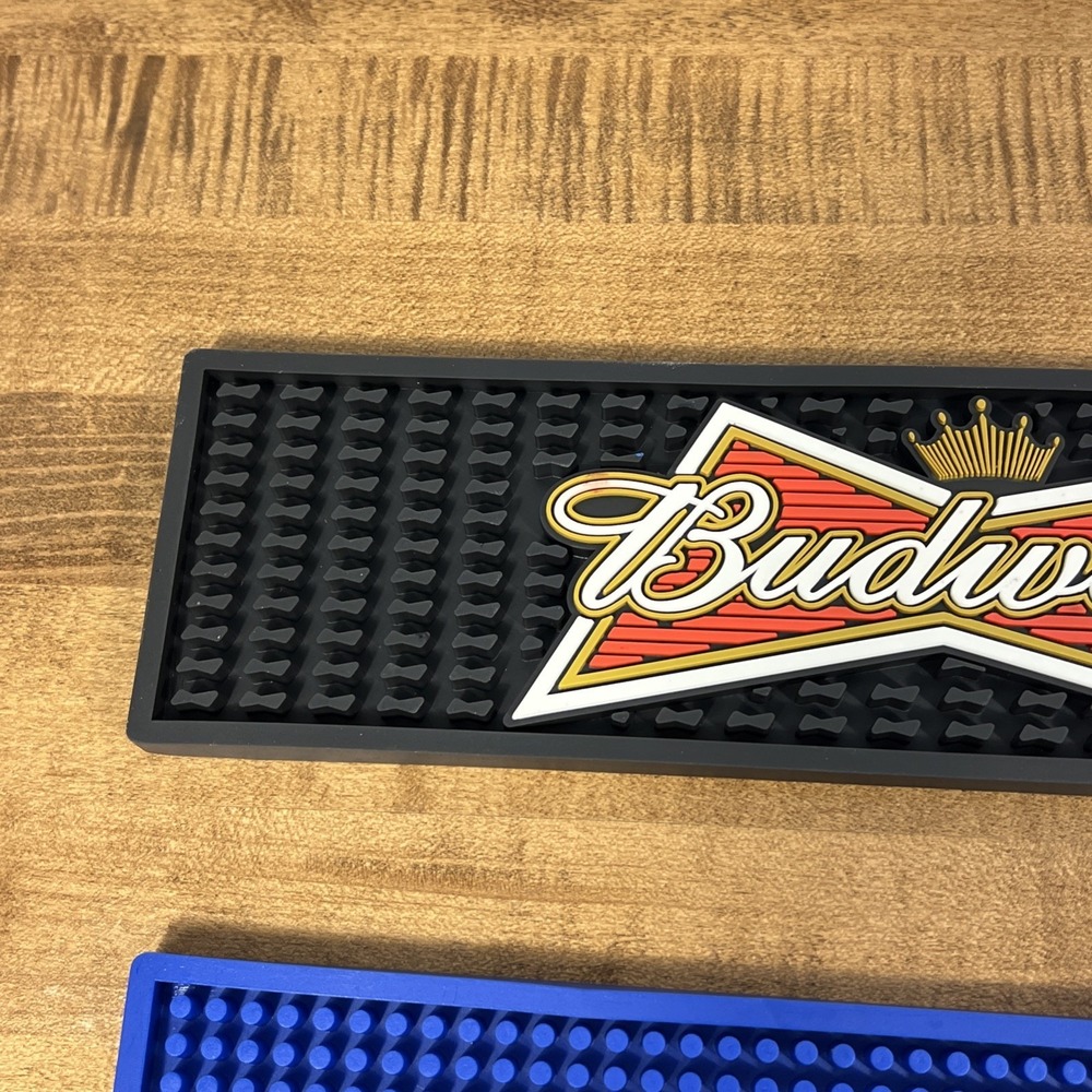 BUDWEISER BEER BUD LIGHT BOW TIE LOGO RAIL BEER BAR MAT RUNNER SPILL MAT LOT - Picture 2 of 13